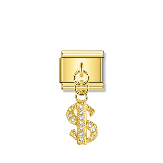 Sparkling Dollar with CZ – gold Italian pendant charm by Italycharm