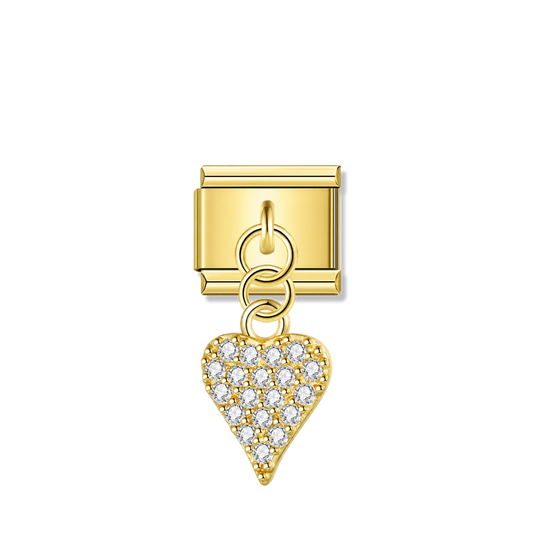 Sparkling Heart with CZ – gold Italian pendant charm by Italycharm