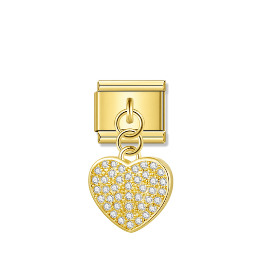 Sparkling Heart with CZ – gold Italian pendant charm by Italycharm