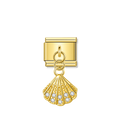 Sparkling Seashell with CZ - Gold Pendant Charm