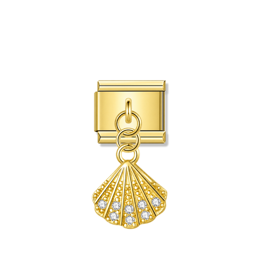 Sparkling Seashell with CZ – gold Italian pendant charm by Italycharm