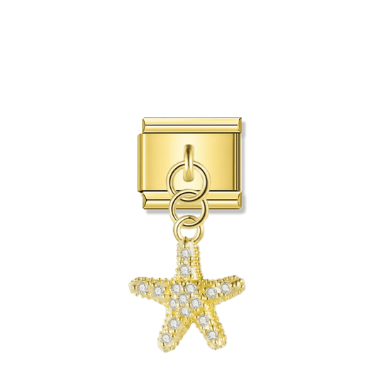 Sparkling Starfish with CZ – gold Italian pendant charm by Italycharm