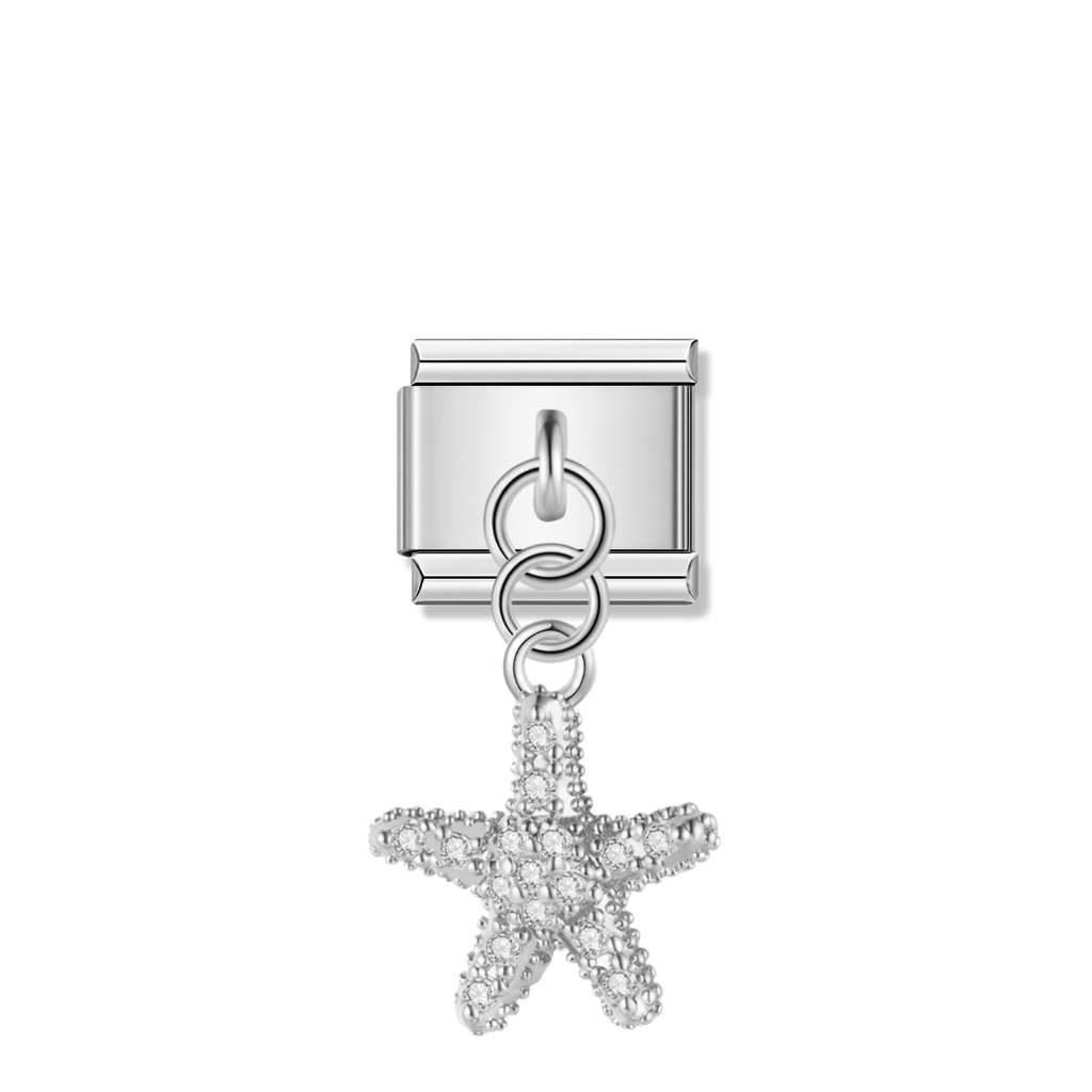 Sparkling Starfish with CZ - Silver Pendant Charm