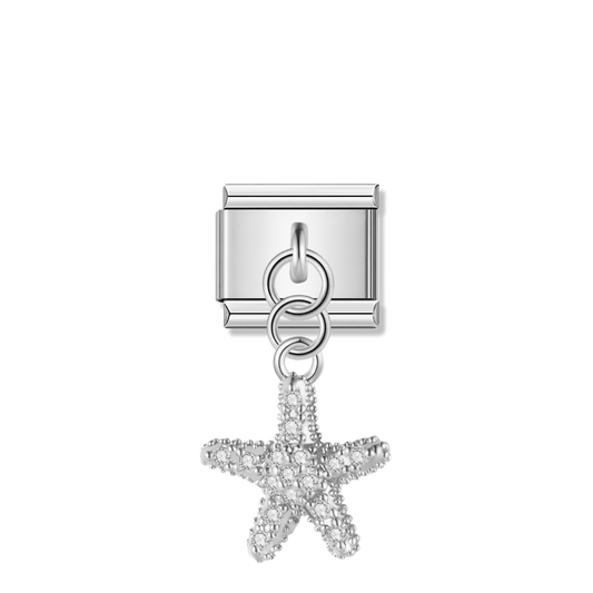 Sparkling Starfish with CZ – silver Italian pendant charm by Italycharm
