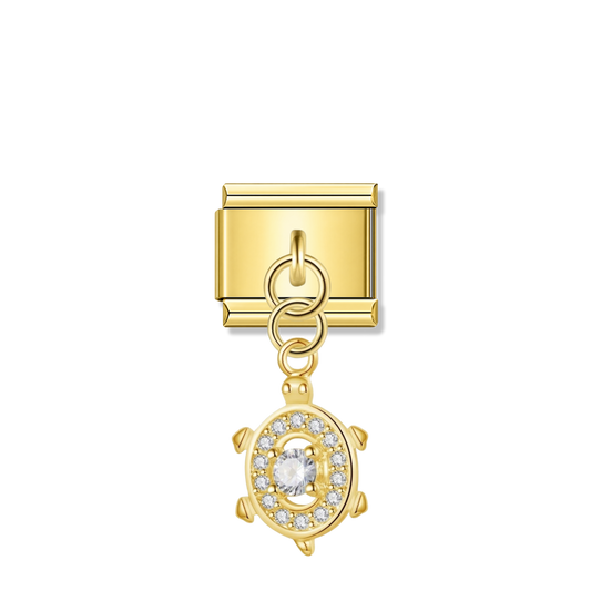 Sparkling Turtle with CZ – gold Italian pendant charm by Italycharm