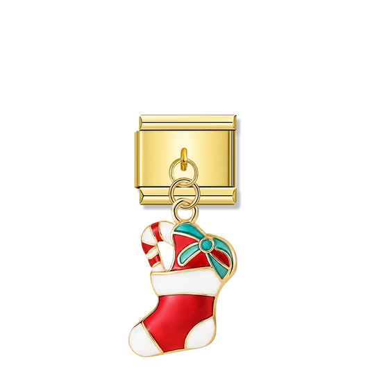 Stocking Joy – gold Italian pendant charm by Italycharm