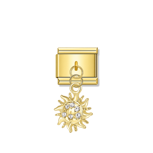 Sunburst with CZ – gold Italian pendant charm by Italycharm