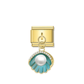 Teal Shell with CZ & Resin Pearl – Gold Italian Pendant Charm