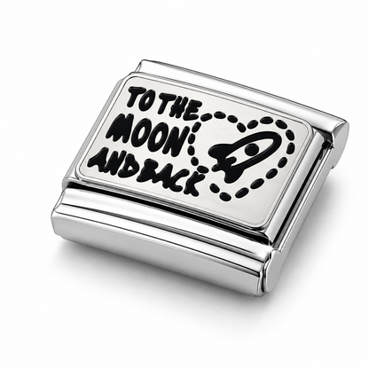 To the Moon and Back – silver Italian charm close-up view
