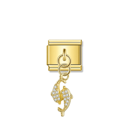 Twin Dolphins with CZ – gold Italian pendant charm by Italycharm