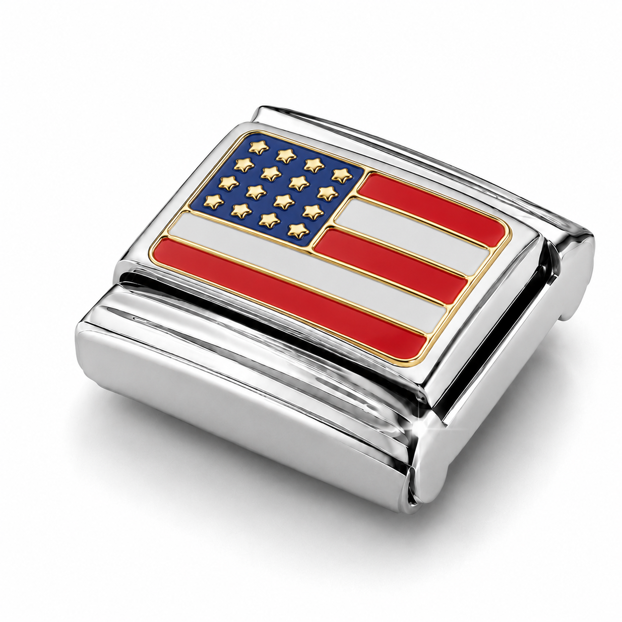 United State Flag – silver Italian charm close-up view
