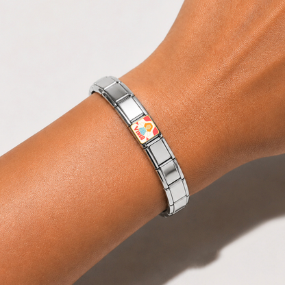 Virgo – silver Italian charm worn on an Italian charm bracelet