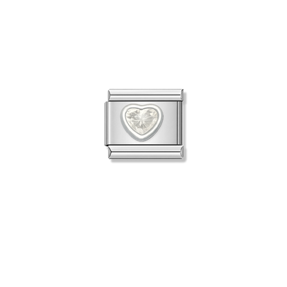 White Shiny Romantic Heart – silver Italian charm by Italycharm