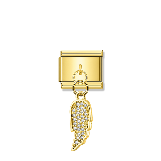 Wing Shiny with CZ – gold Italian pendant charm by Italycharm