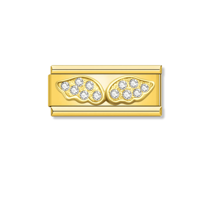Wings with CZ – gold Italian bar charm by Italycharm
