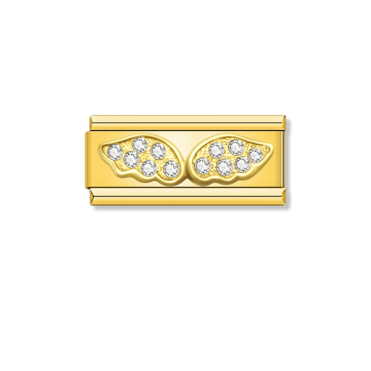 Wings with CZ – gold Italian bar charm by Italycharm