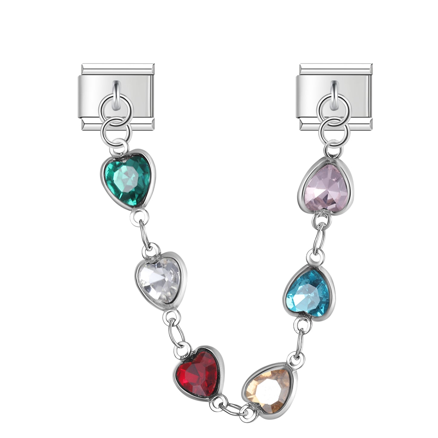 Y2K Hearts with CZ – Silver Chain Charm