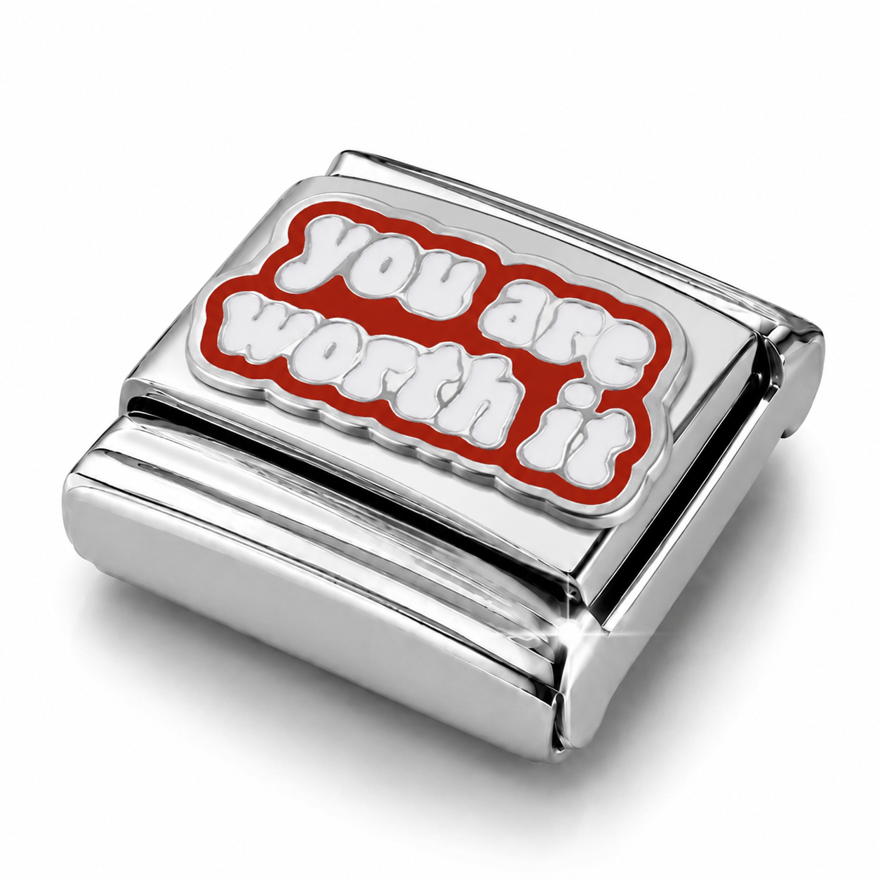 YOU ARE WORTH IT – silver Italian charm close-up view