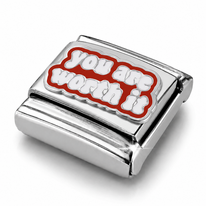 YOU ARE WORTH IT – silver Italian charm close-up view
