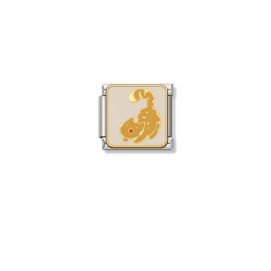 Yellow Cat Stretching – silver Italian charm by Italycharm
