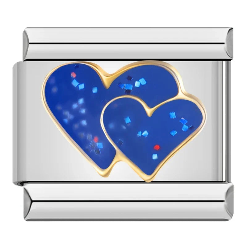 Sparkling Blue Double Heart - Silver Charm - Charmris