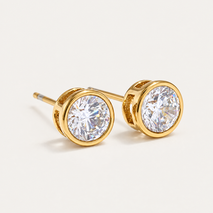 Halo Bezel Solitaire Stud Earrings