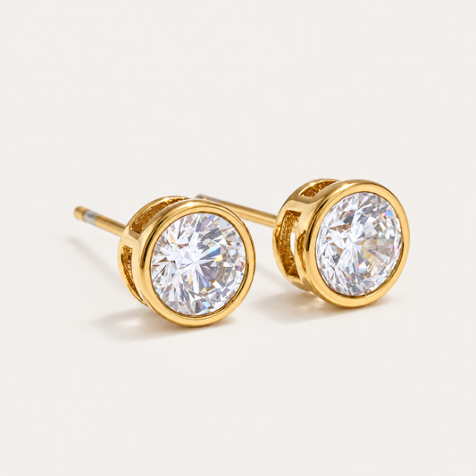 Halo Bezel Solitaire Stud Earrings