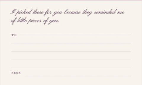 Inside the gift note card, with a line for To and one for From